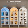 70" Tall Arched Kitchen Pantry Cabinet with LED Lights, Modern Wood Arched Bookshelf with Glass Doors & Adjustable Shelves - 3 of 4