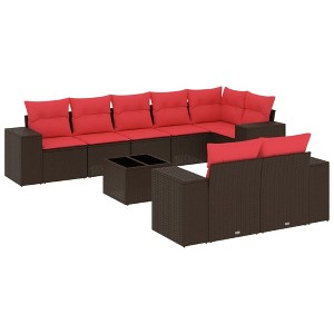 vidaXL 9 Piece Patio Sofa Set with Cushions Brown Poly Rattan - 1 of 4