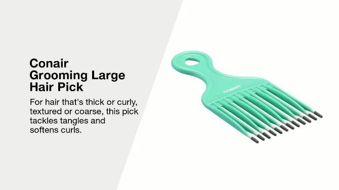 Conair Large Hair Pick - Curly or Thick Hair - Teal, 2 of 7, play video