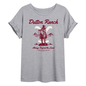 Women's - Yellowstone - Defend The Land Cowboy Oversized Graphic T-Shirt - 1 of 4