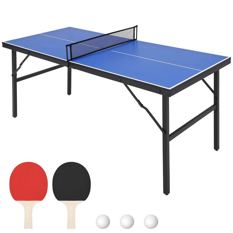 Whizmax Portable Ping Pong Table, Mid-Size Foldable Tennis Table with Net for Indoor Outdoor, 60x26x27.5 Inch, Blue, 1 of 8