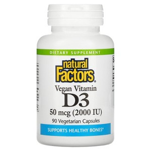 Natural Factors Vegan Vitamin D3, 50 mcg (2,000 IU), 90 Vegetarian Capsules - 1 of 4