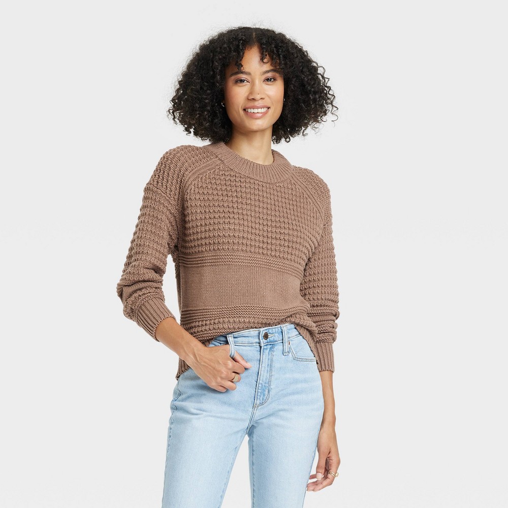 Women's Crewneck Pullover Sweater - Universal Thread Taupe S, Brown