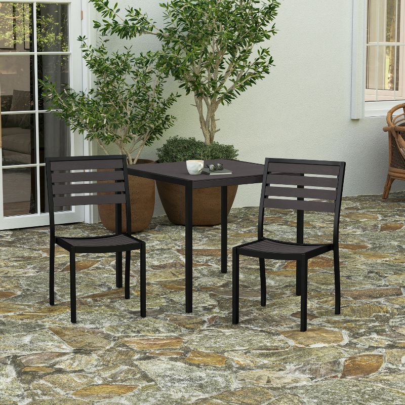 Merrick Lane Outdoor Side Chairs Poly Faux Wood and Metal Patio and Deck Chairs for All-Weather Use- Set of 2, 2 of 11