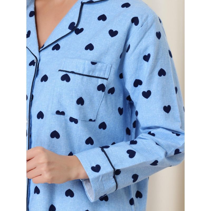 cheibear Womens Button Down Plaid Heart Printed Shirtdress Sleepshirt Loungewear Pajama Shirt Dress, 4 of 6