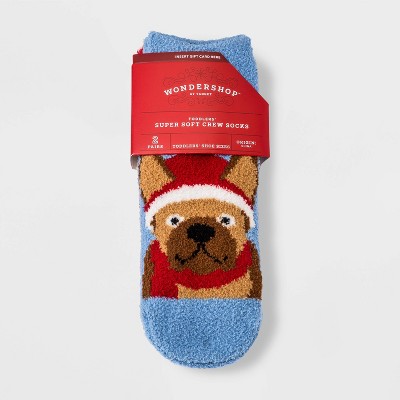 Toddler 2pk Dog Print Cozy Socks - Wondershop™ Blue