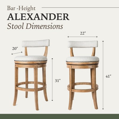 Alexander Weathered Oak Swivel Bar Stools with Sand Fabric, Set of 4