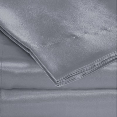 Queen Silver Satin Charmeuse Sheet Set with Pillowcases