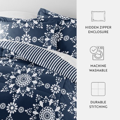Full Gray Microfiber Reversible Down Alternative Comforter Set