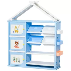 Blue with 12 Assorted Color Bins ECR4Kids 4-Tier Toy Storage Organizer for Kids 