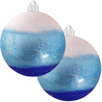 Christmas by Krebs 2ct Blue and White Glittering Shatterproof Christmas Ball Ornament 6" (150mm)