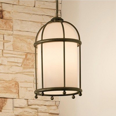 Elegant Farmhouse 1-Light Character Bronze Pendant with Opal Glass