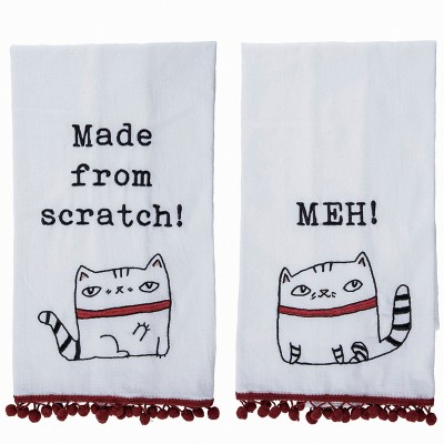 Transpac Fabric 27" White Spring Snarky Cat Tea Towels Set of 2