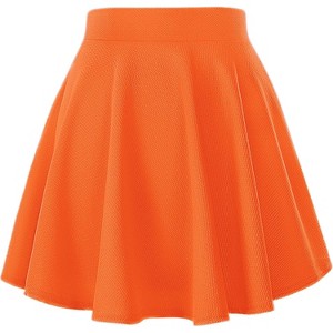 Women's Basic Stretch Flared Skater Skirt - Versatile Casual Mini Skirt for Effortless Style Orange Orange Medium - 1 of 4