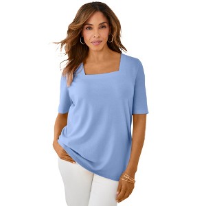 Jessica London Women's Plus Size Stretch Cotton Square Neck Tee - 1 of 4