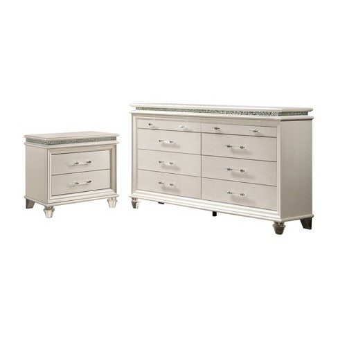 2pc Granite Nightstand And Dresser Set, White Two Piece Dresser Set