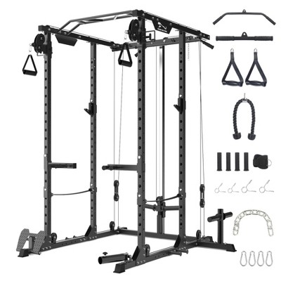 2000 Lbs Power Cage for Home Gym with Cable Cross-Over System, LAT Pull Down Workout Strength Training Weight Cage for Multiple Functions, Exercise