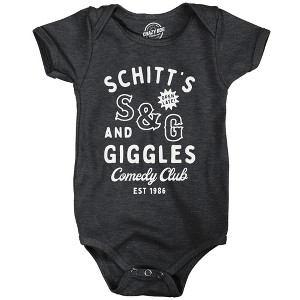 Schitts And Giggles Comedy Club Baby Bodysuit Funny Nightclub Joke Jumper For Infants - Crazy Dog Baby Bodysuit - 1 of 4