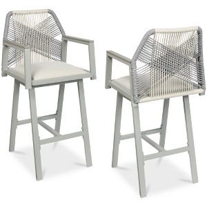 Best Choice Products Set of 2 Indoor/Outdoor Aluminum, Woven Rope Swivel Barstools w/ Armrests - 1 of 4
