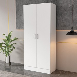 FUFU&GAGA Modern Double Door Wardrobe with Hanging Area Multiple Storage Space White - 1 of 4