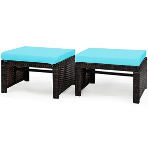 Tangkula 2 PCS Outdoor Wicker Ottoman Patio Rattan Furniture Metal Footrest Seat Square Footstool with Cushion - 1 of 4