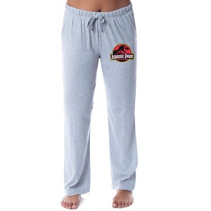 Jurassic Park Womens' Dinosaur Film Movie Title Logo Sleep Pajama Pants Grey - 1 of 3