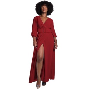 Poetic Justice Women's Belted Surplice Maxi Dress - 1 of 4