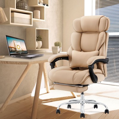 COLAMY PU Leather 300lbs Reclining Office Chair with Footrest