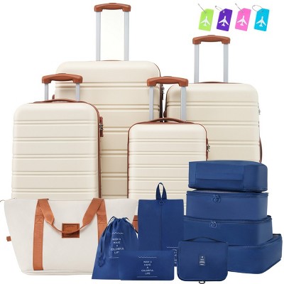 4 Piece Hardshell Checked Luggage and Carry On Set,Spinner Suitcases with TSA Lock,Travel Bag,Packing Cubes,Luggage Tags (16"/20"/24"/28")-Cuddlewood