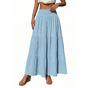 Women's High Waist Smocked a-Line Skirt, Casual Flowy Midi Skirt
