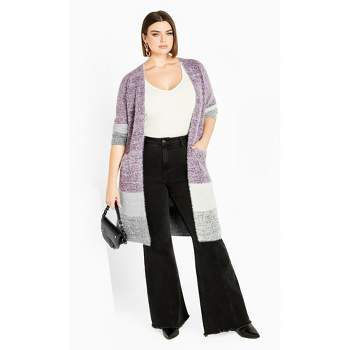 Women's Plus Size Elise Color Block Cardigan - plum | AVENUE