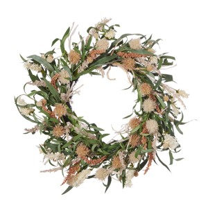 Spring Globe Thistle Medley 24in  Wreath, w/ Artificial Millet, Powder Puff, & Wild Grasses - 1 of 4