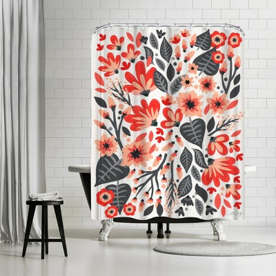 Americanflat Coral Mixed Florals by Cat Coquillette 71" x 74" Shower Curtain