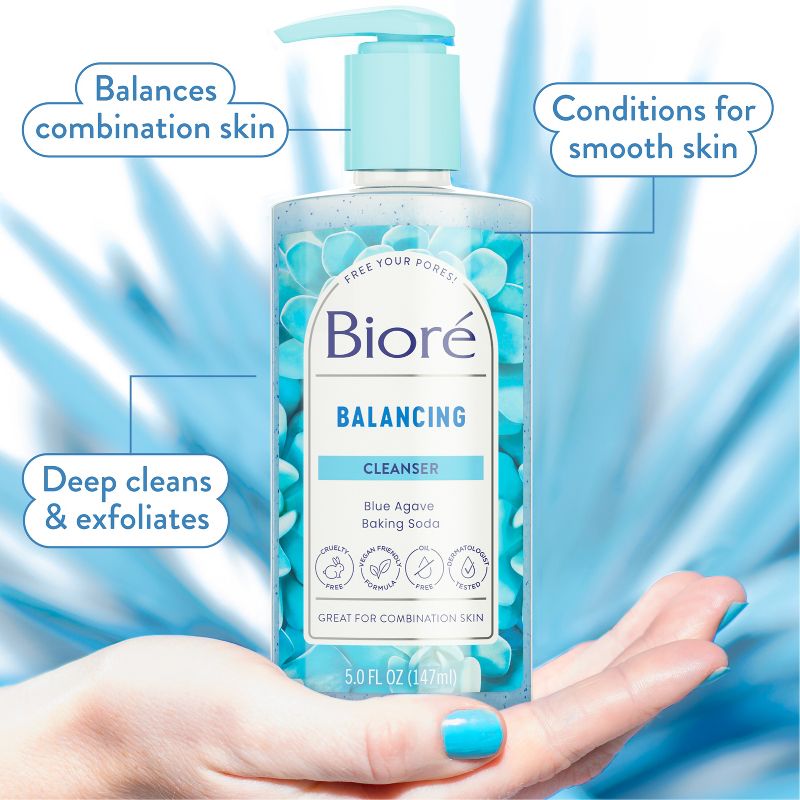 Biore Blue Agave + Baking Soda Balancing Pore Combination Skin Cleanser, Gently Exfoliates Skin - Fresh - 6.77 fl oz, 5 of 10