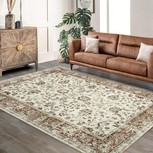 Boho Washable Machine-Woven Area Rug with Non-Slip Backing, Low Pile Soft Faux Wool Carpet for Living Room, Bedroom, Dining Room, indoor - 1 of 4