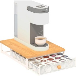 Rustic Brown Coffee Pod Holder with Sliding Drawer, 35-Capacity for K-Cup & Vertuo Capsules - 1 of 4