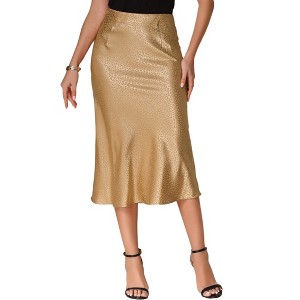 INSPIRE CHIC Women's Summer Satin Printed Silky High Waist Elastic Midi Skirt - 1 of 4