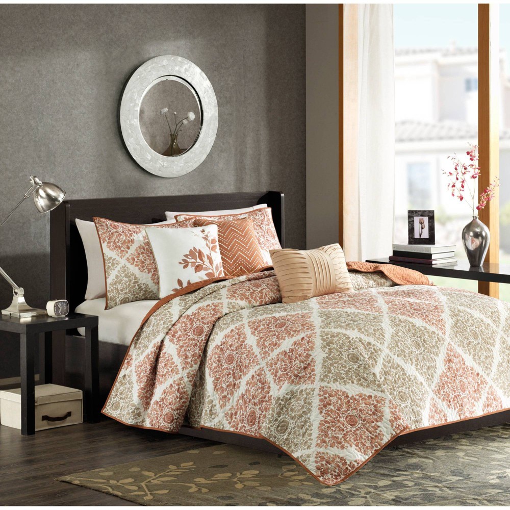 Photos - Duvet 6pc Full/Queen Arbor Reversible Quilted Coverlet Set Spice - Madison Park