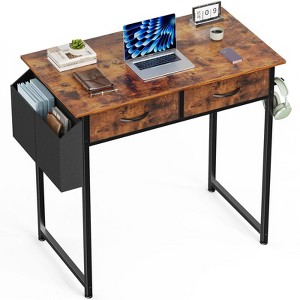 Mr Ironstone Computer Desk Small Home Office Bedroom Writing Study with Storage Space Fabric Side Bag Headphone Hook Metal Frame Adjustable - 1 of 4