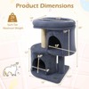 Costway 26” Small Cat Tree with Large Padded Plush Perch, 2 Condos, Sisal Scratching Posts Light Gray/Dark Gray/Beige - 3 of 4