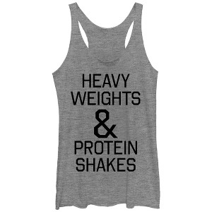Women's CHIN UP Heavy Weights and Protein Shakes Racerback Tank Top - 1 of 3