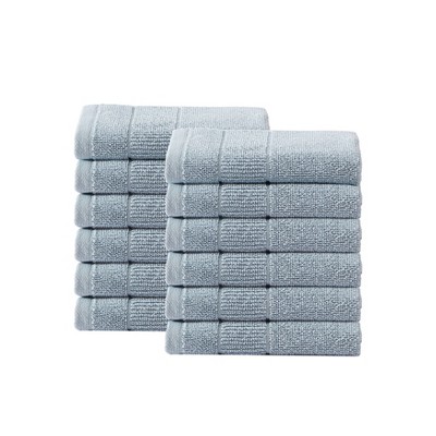 White Classic Luxury Cotton 12 pc Washcloth Set, Hotel Style Small