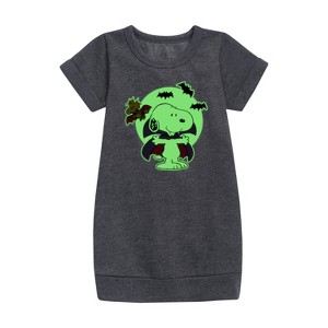 - Peanuts - Glow In The Dark Snoopy Vampire Graphic Short Sleeve Fleece Dress - 1 of 4