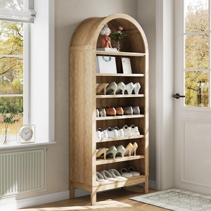 71" Arched Shoe Cabinet, Wooden Shoe Rack, 7-Tier Adjustable Tall Shoe Storage Cabinet with Open Shelves, Freestanding Entryway Organizer - 1 of 4