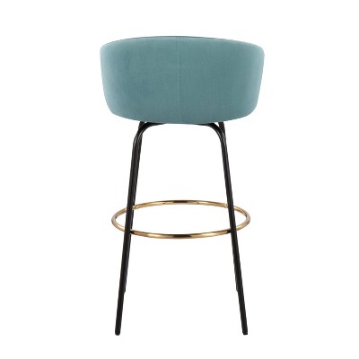 Light Blue Velvet Adjustable Swivel Barstools with Metal Frame, Set of 2