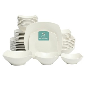 Gibson Home 40-Piece Dinnerware Set – Square White Porcelain Plates and Bowls, Service for 8 - 1 of 4