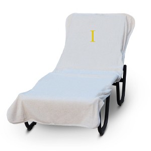 BC BARE COTTON Luxury Hotel & Spa Monogrammed Pool Chaise Lounge Cover, Standard Size 90 X 29 Inches - White - Gold Block - 1 of 4