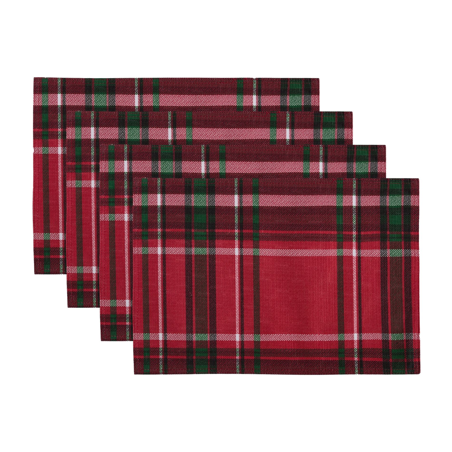 Pocono Plaid Holiday Fabric Placemats, Set of 4 - Multicolor - 13x19 - Elrene Home Fashions