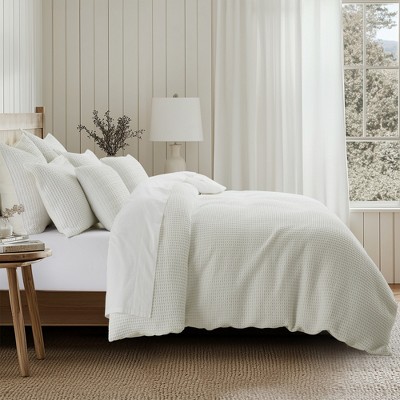 Cream Cotton Waffle Twin/Twin XL Duvet Cover Set