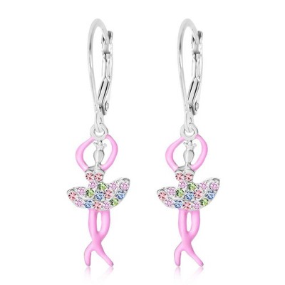Chanteur Hypoallergenic Kids Jewelry Accessories Balerina CZ Stud Earring White Gold Palladium Plating leverback is made from 925 Sterling silver